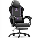 Dowinx Gaming Stuhl Racing Gamer Stuhl mit Frühling Kissen, Ergonomischer Gaming Sessel mit Massage Lendenwirbelstütze, Bürostuhl PU Leder PC-Stuhl Verbreiterte Rückenlehne 150KG, lila
