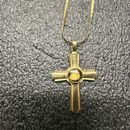 Vintage Nativity Stone Relic Cross Pendant Necklace gold tone ornate