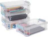 BTSKY Pack of 4 Stackable Transparent Pen Boxes, Office Supplies Storage Boxes, 