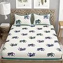 My Handicraft India Present Indian Tradition Elephant Print100%Cotton Queen/Double/King Bedsheet ||Queen Size 100% Cotton Bedsheet with 2 Pillow Cover (Green)