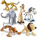 BAREPEPE Toy Figures Set of 6 Wild Animals, CartoonStyle Funny Lion Giraffe Elephant Tiger Zebra Cheetah Toys for Kids Playing