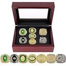 FIOOHG 1961 1962 1965 1966 1967 1996 2010 Green 'Bay Championship Ring Set Official Version Replica with Wooden Box 'Packers Championship Ring Fans Gift Collection for Men Friend Father's Birthday