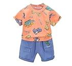 I.T T-Shirt and Short Set for Baby Boys & Baby Girls, Printed Half Sleeves Clothing Set for Kids (2-3 Year, Orange)