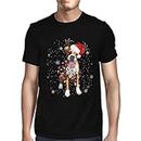 Mens Christmas Dog Wearing Reindeer Antlers and Christmas Hat Top Pullover Men's Crewneck T-Shirt Short Sleeve Top Unisex Pure Cotton Tee Black XXL