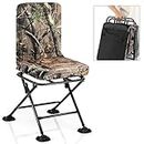 COSTWAY 360° Swivel Hunting Chair, Folding Padded Camping Chairs with Rotatable No-sink Feet & Backrest, Lightweight Blind Seat for Hiking Fishing, 150KG Load Capacity (Camouflage)