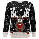 Janisramone Womens Mens New Reindeer Print Christmas Knitted Jumper Long Sleeve Unisex Retro Xmas Sweater Top