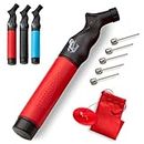 Valiant Sports Ball Pump Inflator with 5 Needles (Pin) and Pouch, Dual Action Hand Held Portable Air Pump with pins to Inflate Soccer Ball, Football, Volleyball, Rugby Ball & Basketball (Red)