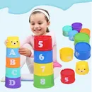 Kids Bathroom Stacked Cups Set Toys Cup Stacking Toys Water/Beach Games Tool Fun Baby Bathtub