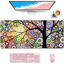 Auhoahsil Desk Pad, XXL Large Mouse Pad, Extended Gaming Mousepad, Cute Desk Mat for Women, Big Office Accessories Mouse Pad for Computer Keyboard and Laptop, 35.5 x 15.7 Inch, Floral Tree of Life
