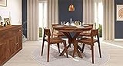 TG Furniture Sheesham Wood Round G-Oval 4 Seater Dining Table Set Solid Wood Dinning Room Furniture for Living Room Home Kitchen (Natural Glossy Finish) 1 Year Warranty