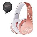 PowerLocus Bluetooth Over-Ear Headphones, Wireless Stereo Foldable Headphones Wireless and Wired Headsets with Built-in Mic, Micro SD/TF, FM for iPhone/Samsung/iPad/PC (Rose Gold)