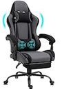 Delman Bürostuhl Gaming Stuhl Stoff Massagefubnktion USB Gaming Sessel Ergonomischer Gamer Stuhl mit Fußstütze Kopfstütze Massage-Lendenkissen Gaming Chair Drehsessel 02-0040 (Grau)