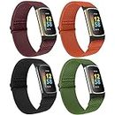 Huamanlou Elastic Nylon Bands Compatible with Fitbit Charge 5 Bands for Women Men, Soft Loop Adjustable Sport Bracelet Strap Replacement Wristbands for Fitbit Charge 5 Advanced Fitness Tracker, 4 Pack