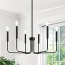 Black Chandelier, 6-Light Farmhouse Chandelier for Dining Room Lighting Fixtures Hanging, Dining Light Fixtures Industrial Modern Chandelier for Bedroom, Foyer, Hall, Kitchen, Living Room and Entryway