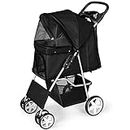 Display4top Pet Travel Stroller Dog Cat Pushchair Pram Jogger Buggy with 4 Wheels (Black)