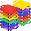 12 Pcs Sports Scooter Board with Handles Non-Marring Plastic Casters Floor Scooter Board Sitting Scooter Board Boy and Girl Gym Indoor Outdoor Activities Play Equipment