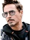 Roshfort Men Women Square Eyewear Tony Stark Spectacles Frame Transparent Lens Light Weight Alloy Metal Eyeglass (Silver, Medium)