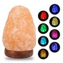 Wrcevtor USB Himalayan Salt Lamp with 7 Colors Changing, Natural Salt Rock Night Lamp Mini Crystal Salt Lamp for Home Decor and Gift- Natural Shaped, Premium Wood Base