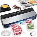 Vacuum sealer machine to preserve food freshness|Dry/Moist Food Sealer with Automatic Sealing System|Sous Vide Compatible|Compact Design|Stainless Steel Panel|Built-in Cutter|15 Food Vacuum Sealer Bag