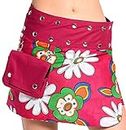 Ufash Mini Skirt from India - with 18 Press Buttons - Reversible with 2 Different Patterns and an Attached Purse - Wrap-Around Skirt Goa, Red