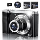 5K Digital Camera with 64GB Card, Touch Screen & 10X Optical Zoom, 56MP Front and Rear Camera with Autofocus 6-axis Anti-Shake, Selfie Vlogging Camera for Photography and Video, Ultra Bright Flash
