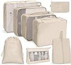 SHAINE Packing Cubes for Suitcase 8pcs Compression Packing Cubes for Travel Luggage Organiser Bags Waterproof Travel Packing Bags Travel Essentials for Flying (QC01BE-DDD), Beige