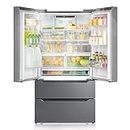 SMETA French Door Refrigerator with Ice Maker for Kitchen 36'' Inch Stainless Steel Counter Depth Full Size Refrigerators Fridge Bottom Freezer Cooling 22.5 Cu.Ft Double Door Fridgerator Home 23 CU.FT