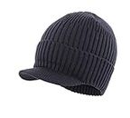 Home Prefer Men's Outdoor Newsboy Hat Winter Warm Thick Knit Beanie Cap with Visor (B-Navy Blue)