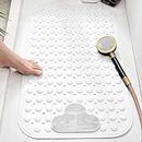 SZHTFX Shower Mat Non Slip Anti Mould with Foot Massage Area,40 x 70cm TPE Material Bathroom Mat Shower Stall Floors with Suction Cups & Drain Holes,Machine Washable (40 x 70 cm, White)