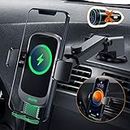 Auckly Qi 15W Car Phone Holder Wireless Charger,【Auto Clamping】,Wireless Car Charger Electric Sensor Mount Mobile Phone Holder for iPhone 15/14/13/12 Pro/Max/Mini/Plus Galazy S23/S22 + 【36W QC3.0】