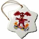 3D Rose Funny Elephant On Hover Board Putting Out Fire Snowflake Ornament, 3"