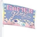 Game Girl Flag 3x5 FT Vintage 90S Game Controller in Square Mosaics Sparkle Stars Outdoor Flags Large Welcome Yard Banners Home Garden Yard Lawn Decor