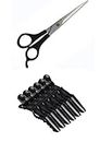 Vruta 6 Peice Crocodile Hair Section Dividing Clip For Styling Hairdressing With 1 Marvel Sharp Professional Barber Hair Cutting Salon Scissors Metrial Stainless Steel-Black