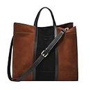 Fossil Women's Carmen Leather Tote Bag Purse Handbag, Brown/Black (Model: ZB7891199)