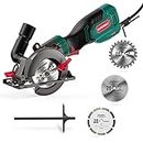 Circular Saw, HYCHIKA 750W 3500RPM Mini Circular Saw with 3 Blades(115 & 125mm), Scale Ruler, Cutting Depth 48mm(90°), 32mm(45°), Compact Circular Saw for Wood, Tile and Soft Metal