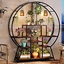 Tribesigns 7-Tier Round Indoor Plant Stand, 165 cm Large Tall Plant Shelf with 6 S Hanging Hooks, Industrial Wood Flower Stand Bonsai Pots Display Rack for Indoor, Living Room, Patio, Balcony