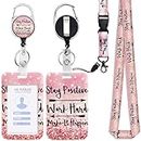 YCDKK ID Badge Holder with Lanyard and Retractable Badge Reel Clip Set, Funny Work Id Card Holder for Nurse Doctor Teacher ID Proximity Key Cards Drivers Licenses, and Passes (Pink)
