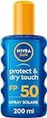 NIVEA SUN Crema Solare Spray Protect & Dry Touch FP 50 200 ml, trasparente e resistente all'acqua, Protezione in pratico flacone in spray