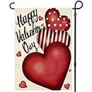 Valentine's Day Garden Flag 12x18 Inch Double -Sided Heart Burlap Banner Small Seasonal Decorative Flags for Outdoors Maiju