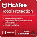 McAfee Total Protection 2024 | 3 Device | Cybersecurity Software Includes Antivirus, Secure VPN, Password Manager, Dark Web Monitoring | Download