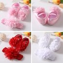Baby Girl Cloth Bowknot Princess Toddler Soft Sole Walking Shoes with Headband