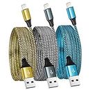 iPhone Charger Cable 3Pack 6FT/1.8M Lightning Cable Nylon Braided MFi Certified Apple iPhone Charger Cables USB Long iPhone Charging Lead For iPhone 14 pro max 14 pro 13 12 11 XS X XR 8 7 6 plus