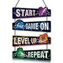KAIRNE Video Game Room Sign,Gaming Decor For Boys Room set of 4(12x4inch) Gamer Room Wooden Plaque,Inspirational Lightning Fashion Gaming Posters Door Sign for Teenage Boy Man Cave Gaming Room Decor