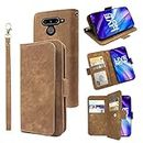 Furiet Compatible with LG V40 ThinQ Wallet Case Wrist Strap Lanyard Leather Flip Card Holder Stand Cell Accessories Phone Cover for LGV40 Storm V 40 Thin Q V40ThinQ LG40 40V 40ThinQ Women Brown