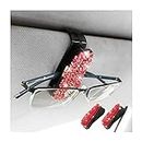 CGEAMDY 2 Pcs Glasses Holders for Car Sun Visor, Bling Crystal Diamond Auto Sunglasses Holder Mount, Rhinestone Car Decoration Accessories with Ticket Card Clip for Women Girl (Red)