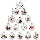 Christmas Baubles (10 Pack) - Clear Vintage Pre-Filled Decorated Round Transparent Plastic Xmas Ball Ornaments for Holiday Decor, Wedding Decoration, Hanging Tree Ornaments with Jute Rope (15 Pack)