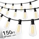 addlon 150 FT (3x50FT) Outdoor String Lights,Waterproof Patio Lights UL Listed with 45+3 Shatterproof Dimmable ST38 LED Bulbs,2700K Connectable Outdoor Lighting for Backyard Bistro Garden