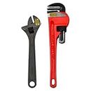 GLOBUS 921 HAND TOOL SET/ 2 PCS (12" PIPE WRENCH AMERICAN MODEL, 10 ADJUSTABLE WRENCH, BLACK)
