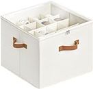 Shoe Storage Bins with Clear Cover - Closet Organizer for up to 14 Pairs, Adjustable Dividers Included (Beige)