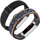 Adjustable Elastic Nylon Bands Compatible with Fitbit Alta and Alta HR Fitness Tracker, 2 Pack Braided Stretchy Wristband Accessory Bracelet Watch Strap Sport Replacement Band for Women Men